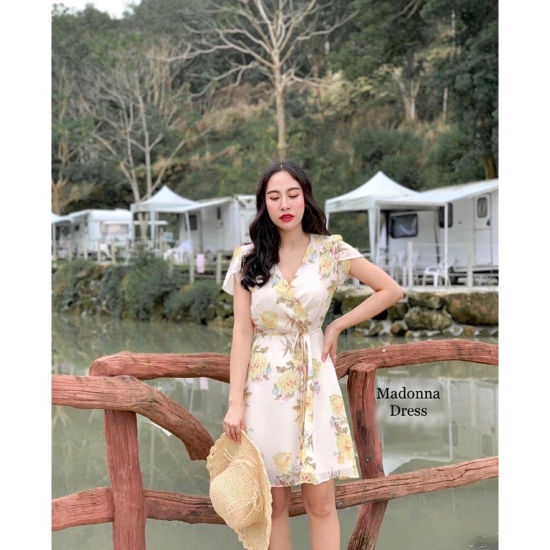 Jual Madonna Dress Floral Korean Vintage Summer Gaun Pantai Sweet