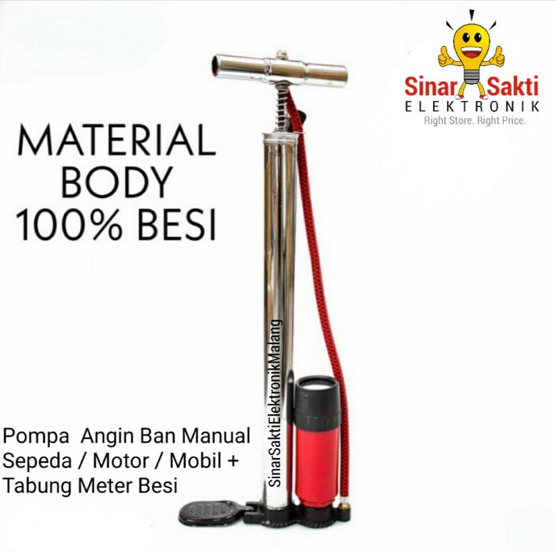 Jual Pompa Angin Ban Manual Sepeda Motor Mobil Tabung Meter Besi