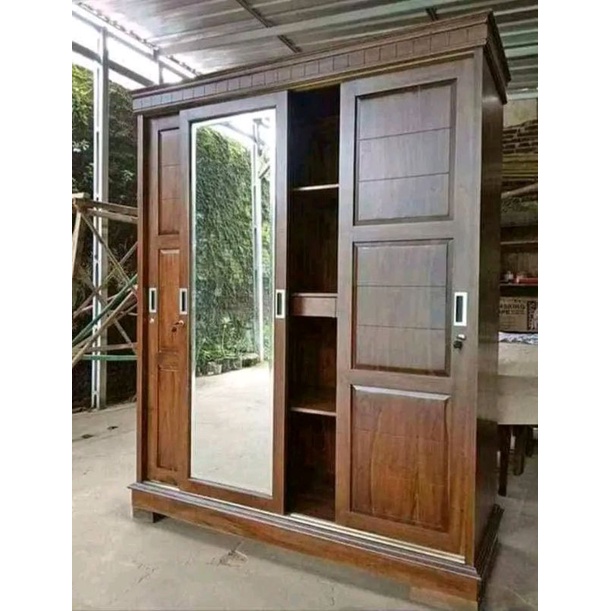 Jual Almari Pakaian Minimalis Kaca Pintu Sleding Kayu Jati Furniture