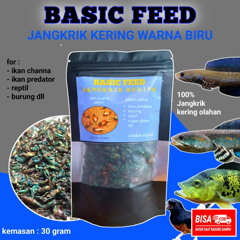 Jual Jangkrik Kering BLUE BASIC FEED 30gr Makanan Ikan Predator