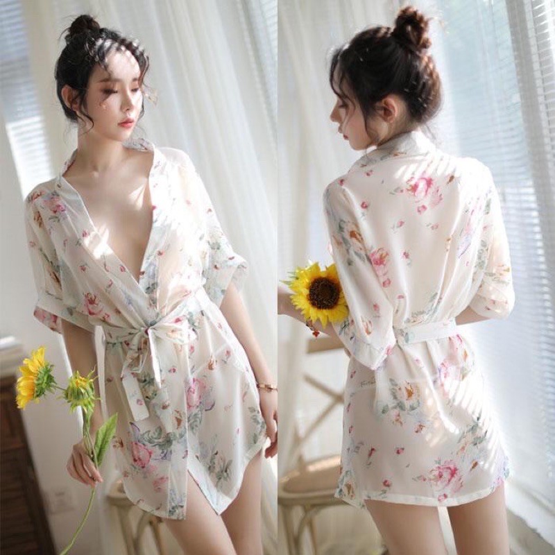 Jual Cod Kimono Lingerie Sexy Gstring Baju Tidur Bahan Sifon Shopee