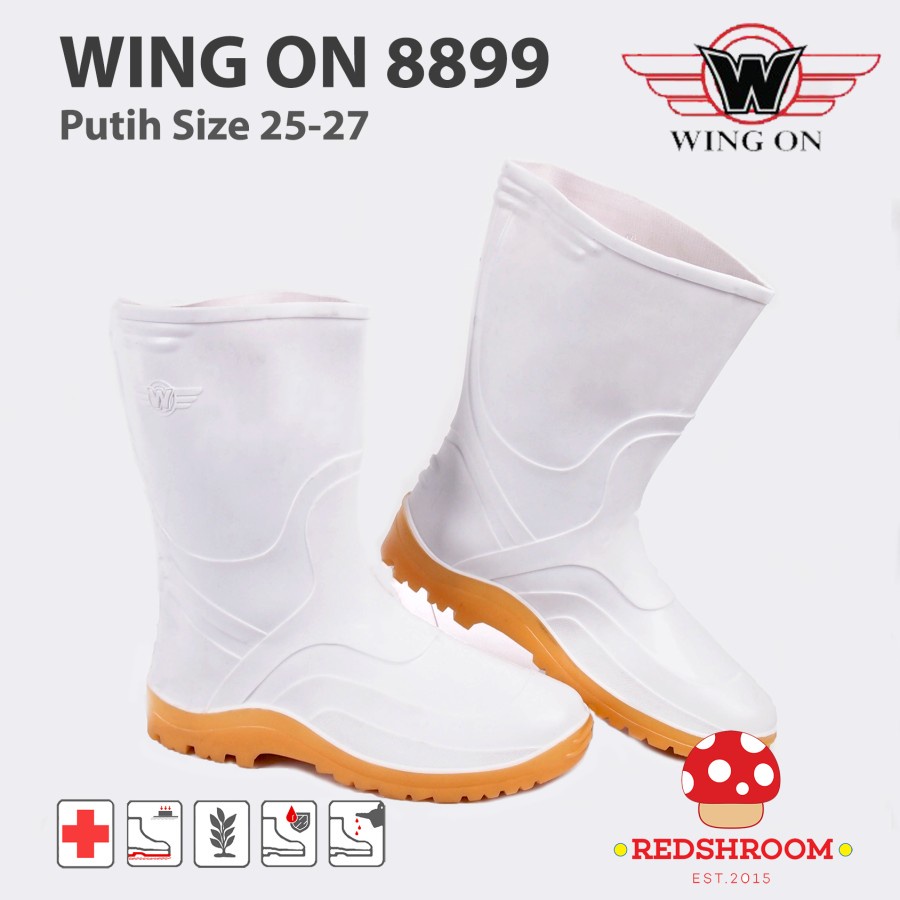 Jual Sepatu Boot Pendek WING ON 8899 Putih Boots Karet Lokal Ringan