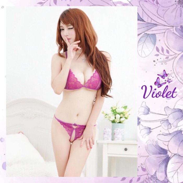 Jual Violet Lingerie Set Bra Gstring Pakain Sexy Transparan Pita Hot