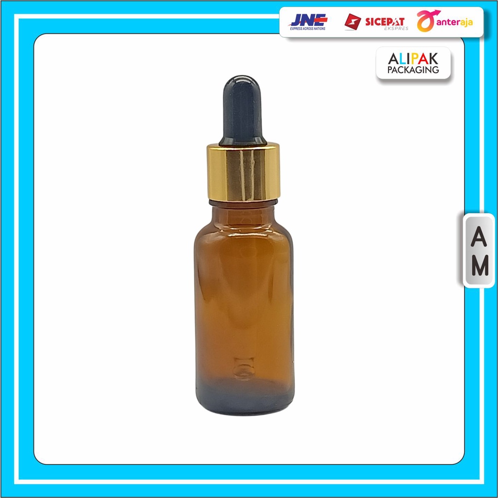 Jual BOTOL PIPET 20ml COKLAT KACA TEBAL RING GOLD KARET HITAM Shopee