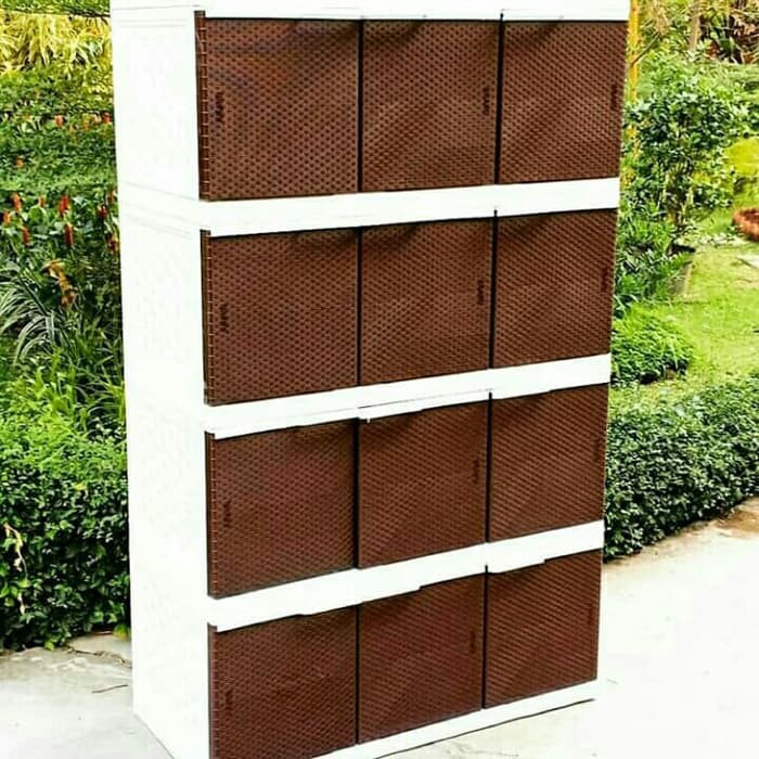 Jual AKAKO Lemari Plastik Motif Rotan 12 Pintu Susun 4 A3P4 R