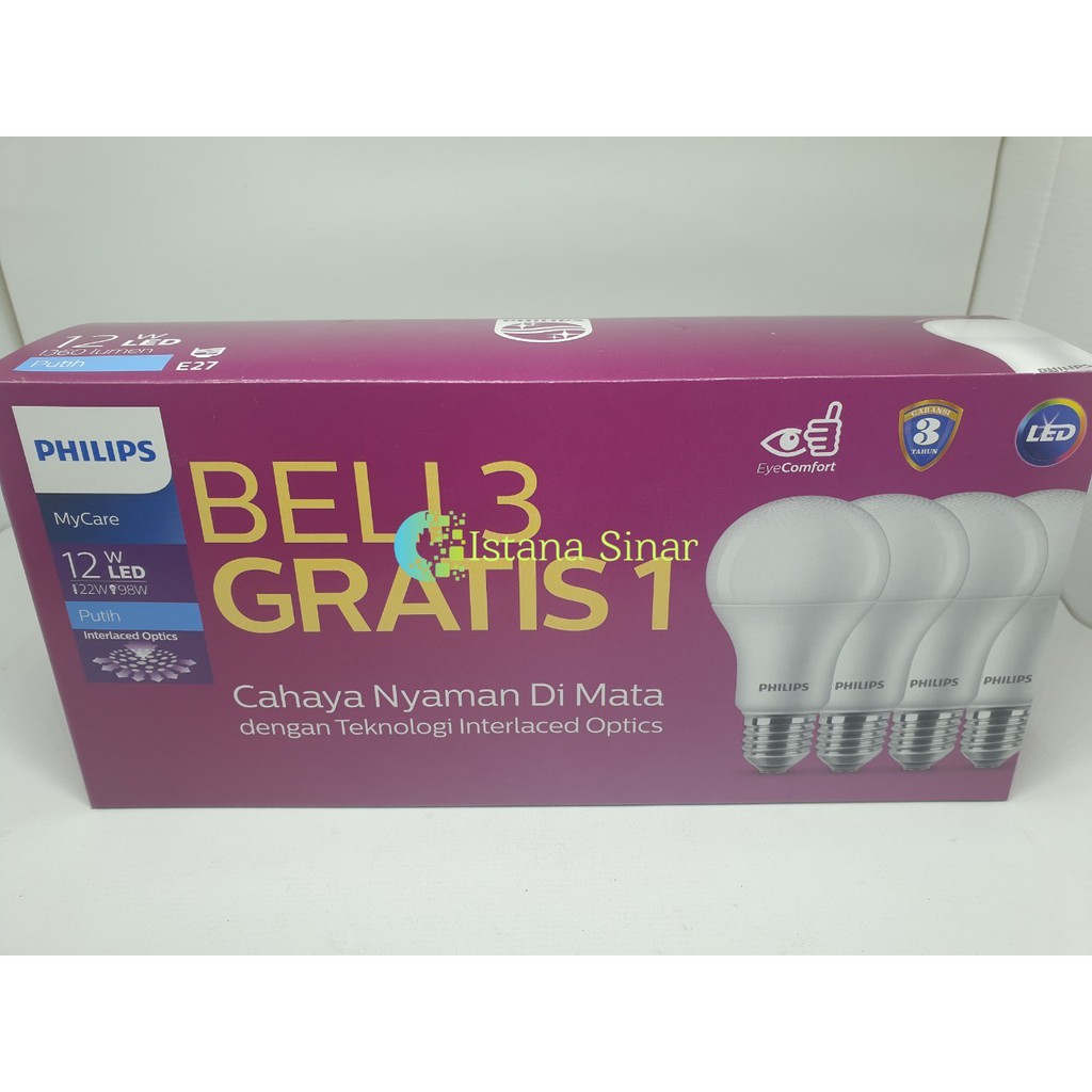 Jual Lampu LED Bulb Bohlam PHILIPS Paket 12 Watt Mycare Pack 12W Isi 4