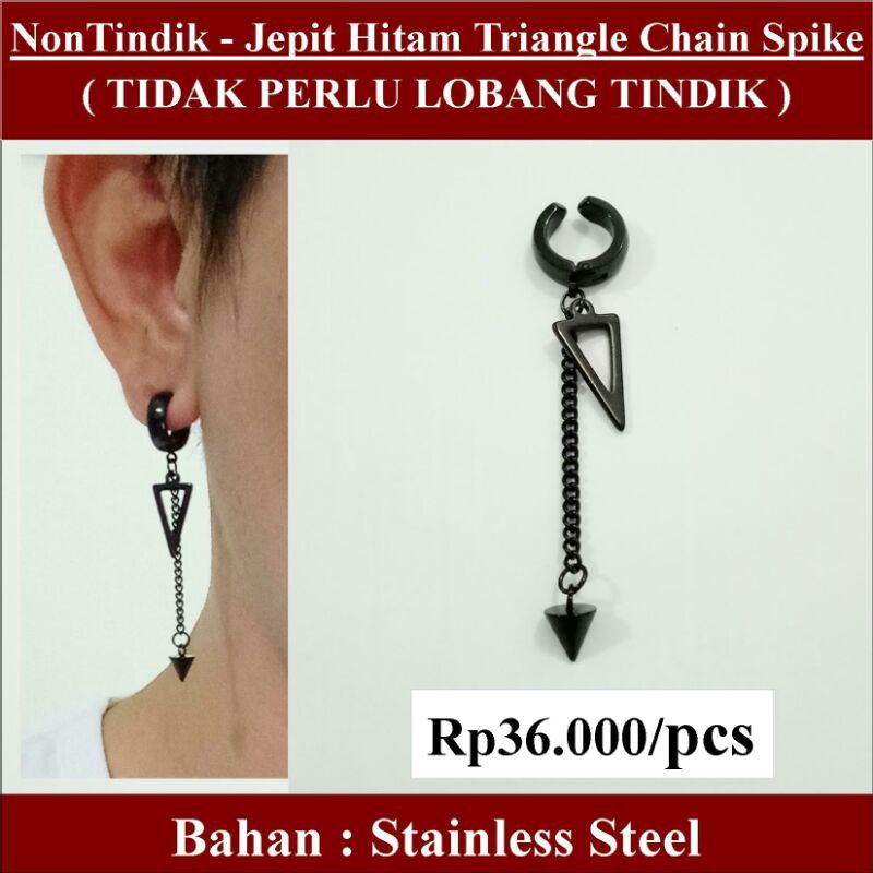 Jual Anting NON Tindik Jepit Hitam Triangle Chain Spike Shopee