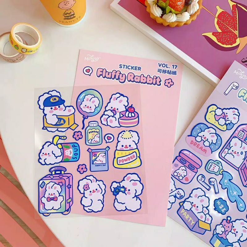 Jual Fluffy Rabbit Milkjoy Stiker Korea Inspired Deco Stickers Shopee