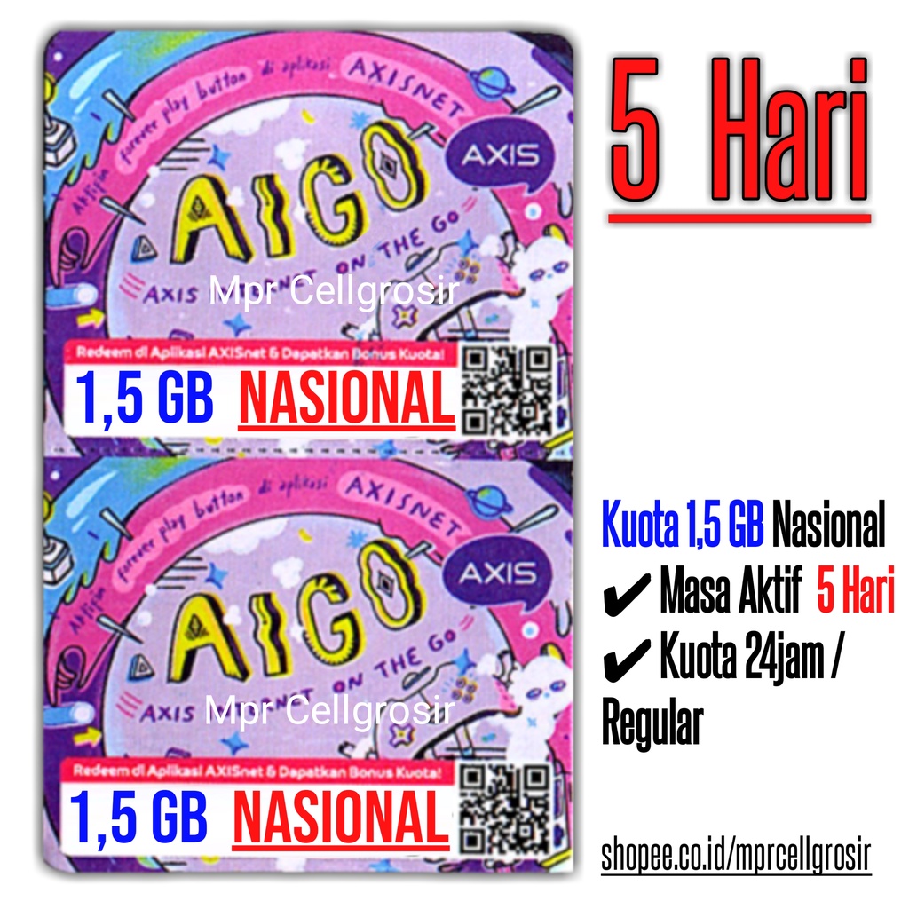 Jual VOUCHER AXIS AIGO 1 5 GB 5 HARI Nasional Sabang Merauke Exp