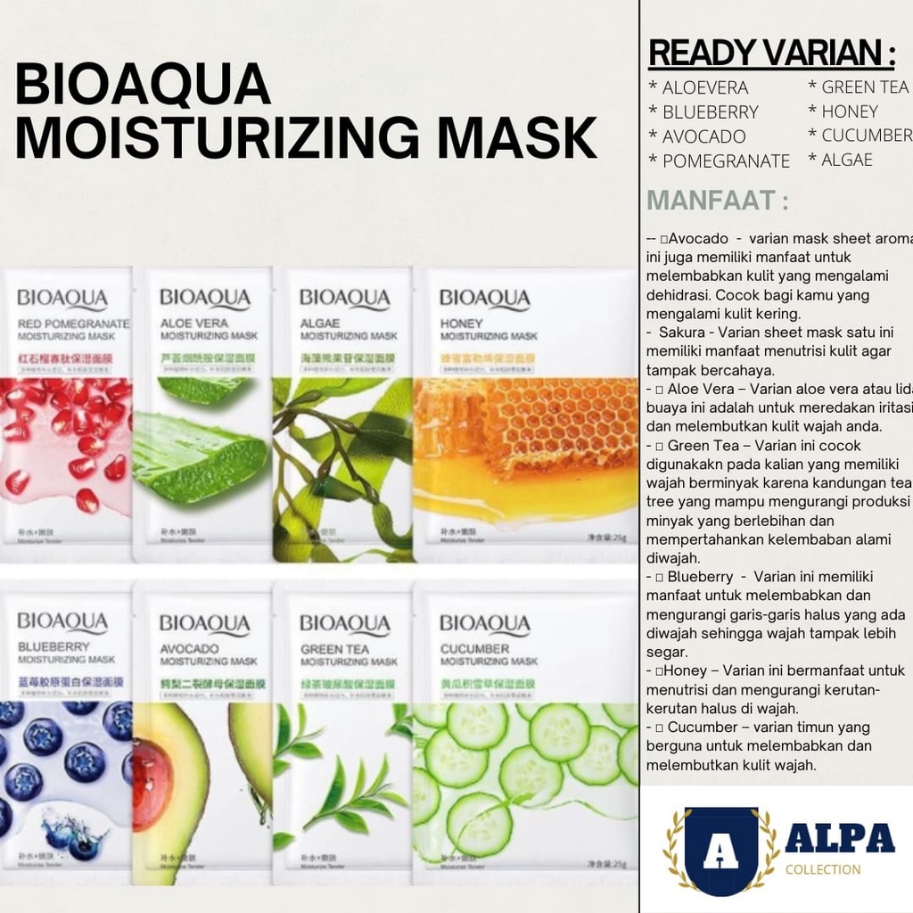 Jual BIOAQUA Moisturizing Mask Masker Wajah Buah Kaya Vitamin 8 VARIAN