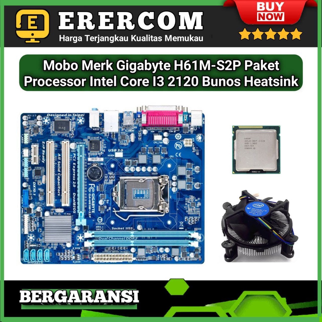 Jual Motherboard Mainboard Mobo Gigabyte H61M S2P Paket Prosesor Intel