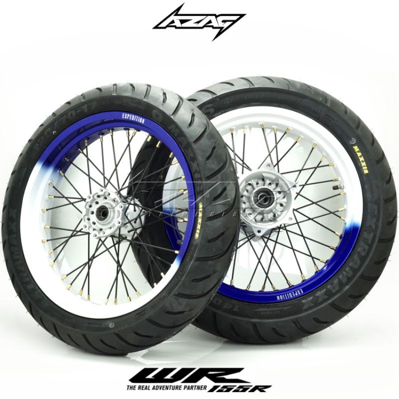 Jual BAN SET SUPERMOTO YAMAHA WR 155 VELG EXPEDITION 2 TONE BAN MAXXIS