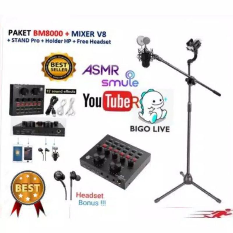 Jual PAKET LENGKAP HOME RECORDING BM 800 SOUNDCARD MIXER V8 MIC