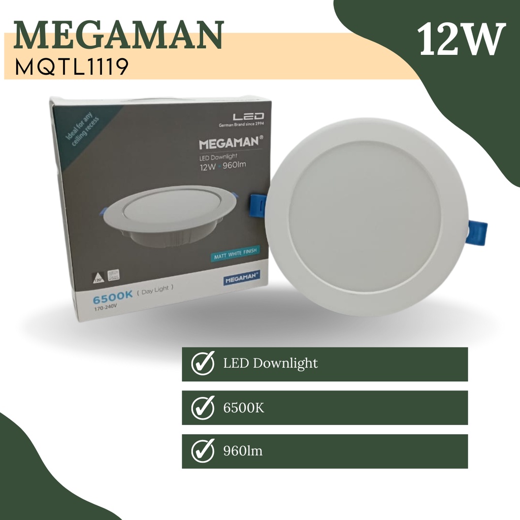 Jual Lampu LED MEGAMAN Downlight MQTL1119 12W 6500K Putih Shopee