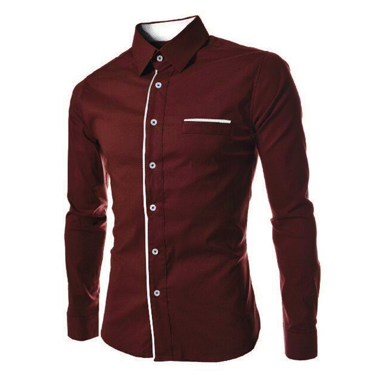 Jual FortKlass Peter Maroon Kemeja Polos Pria Lengan Panjang Formal