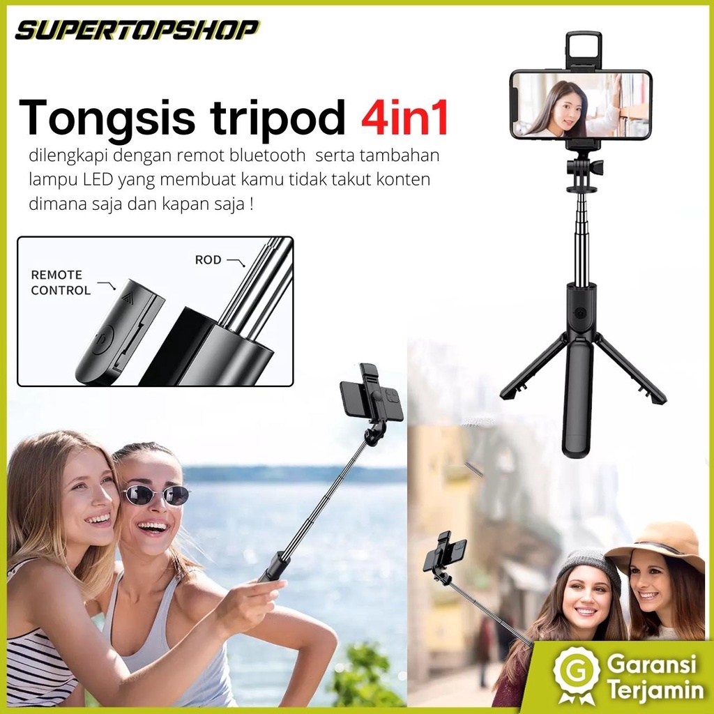 Jual Tongsis Tripod 4in1 Selfie Stick Dengan Remote Bluetooth Dan Lampu