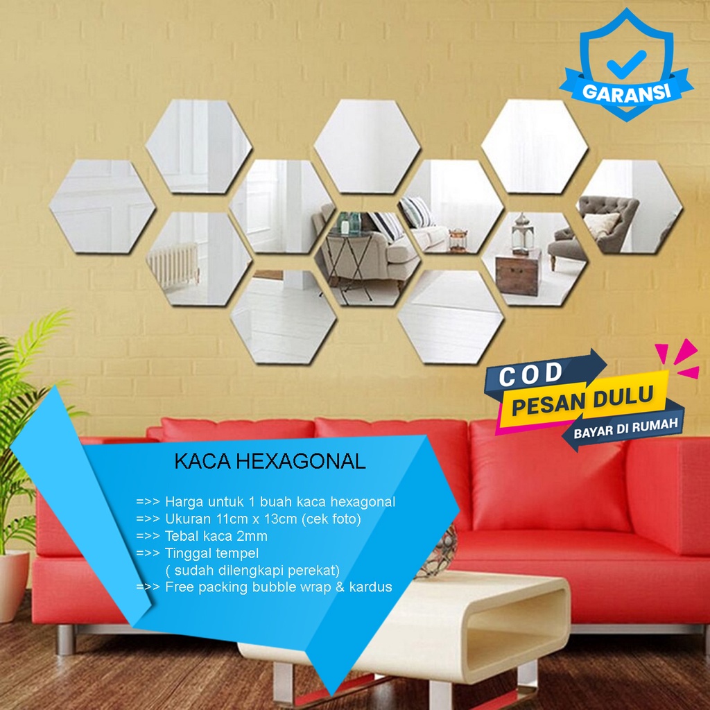 Jual Kaca Hexagonal Ukuran 11cm X 13cm Cermin Asli Bukan Stiker Tebal