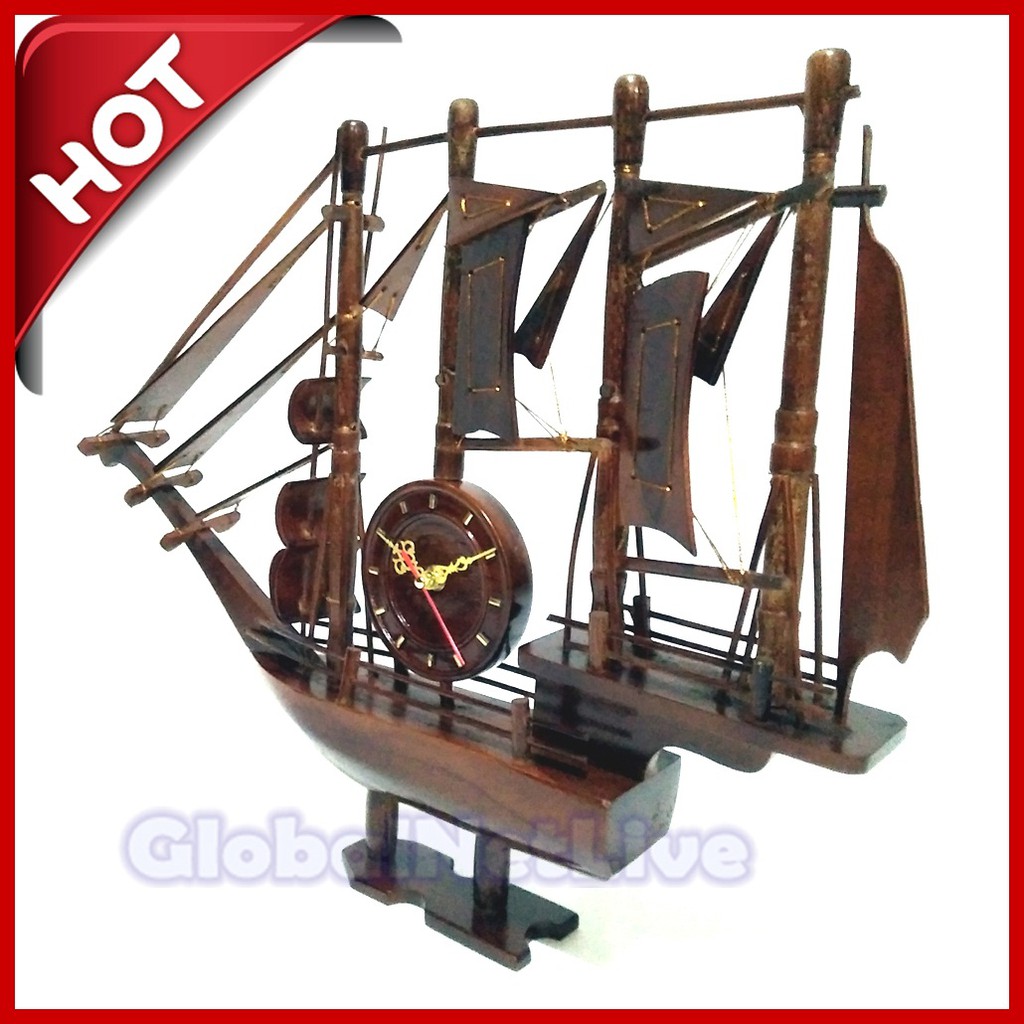 Jual Jam Duduk Meja Model Miniatur Kapal Pinisi Kayu Jati M Shopee