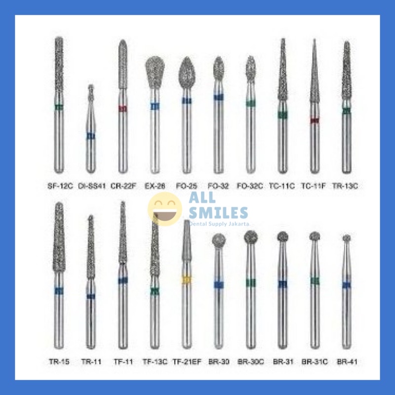 Jual Dental Diamond Bur Highspeed Round End Tapered Fissure Flat Flame