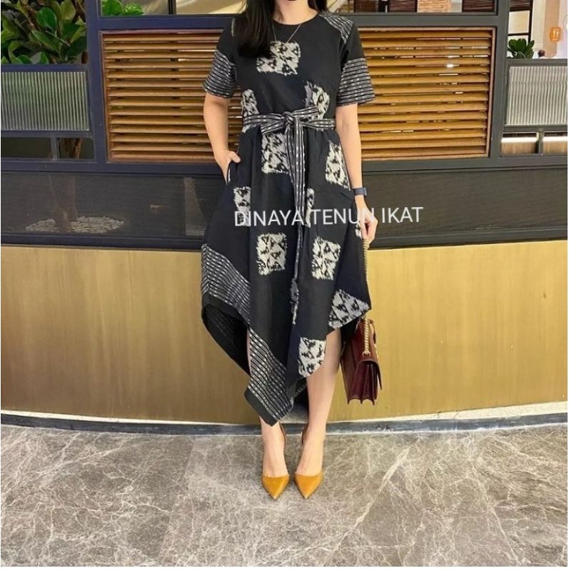 Jual DRESS TENUN ETNIK JEPARA BLACK SERIES MOTIF KIAS TUNIK TENUN