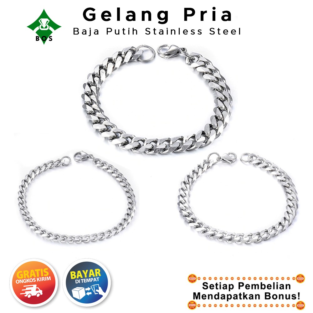 Jual Bayar Di Tempat Bos Gelang Pria Rantai Baja Putih Anti Karat