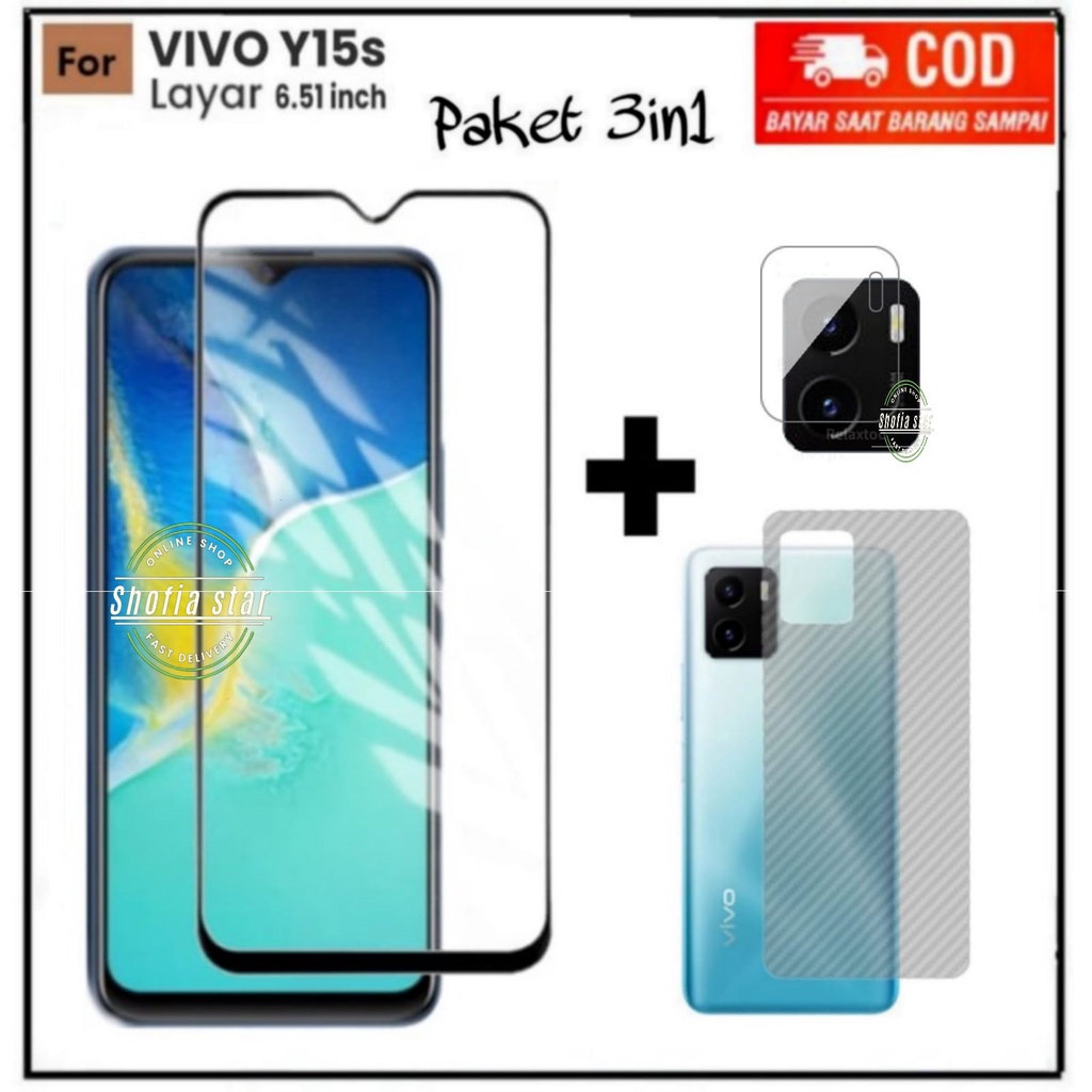 Jual PAKET 3IN1 TEMPERED GLASS VIVO Y15S Y16 Y01 TG LAYAR ANTI GORES