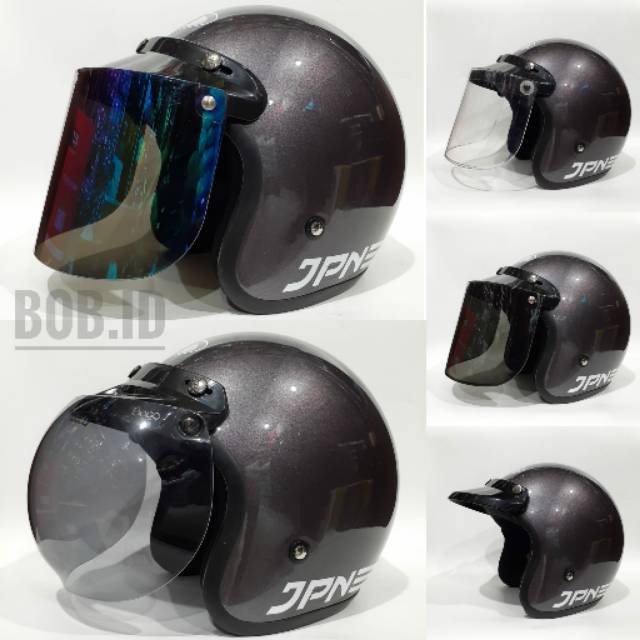 Jual Helm Bogo Retro Jpn Arc Abu Gunmet Glossy Kaca Datar Flat