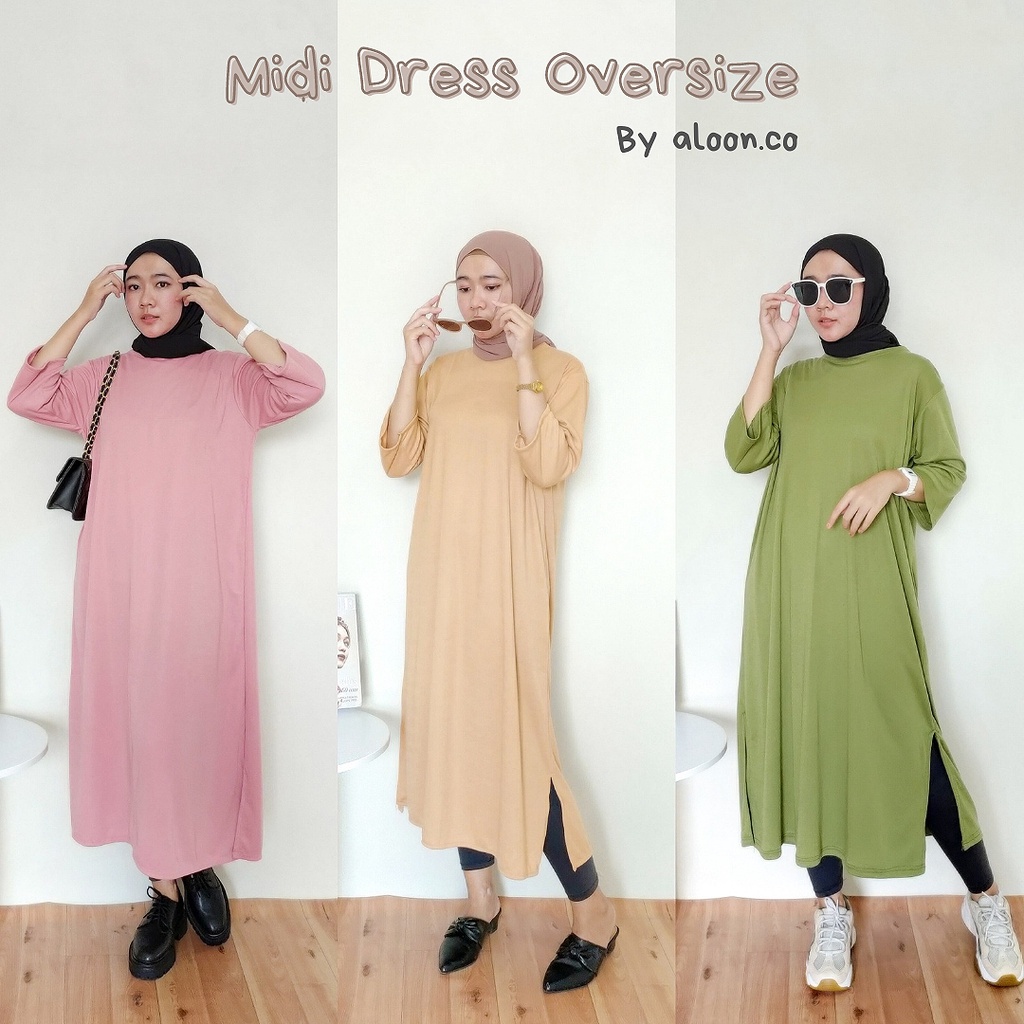 Jual Midi Dress Oversize Tunik Polos Bahan Katun Midi Dress Jumbo