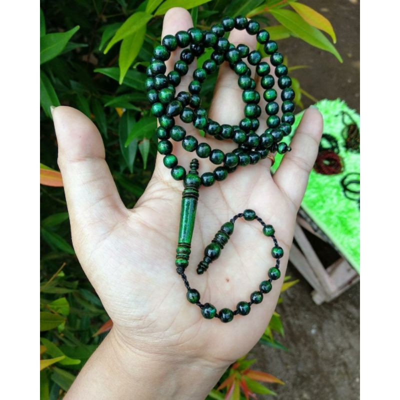 Jual Tasbih Muslim 99 Akar Bahar Tali Arus Warna Hijau 8mm Shopee