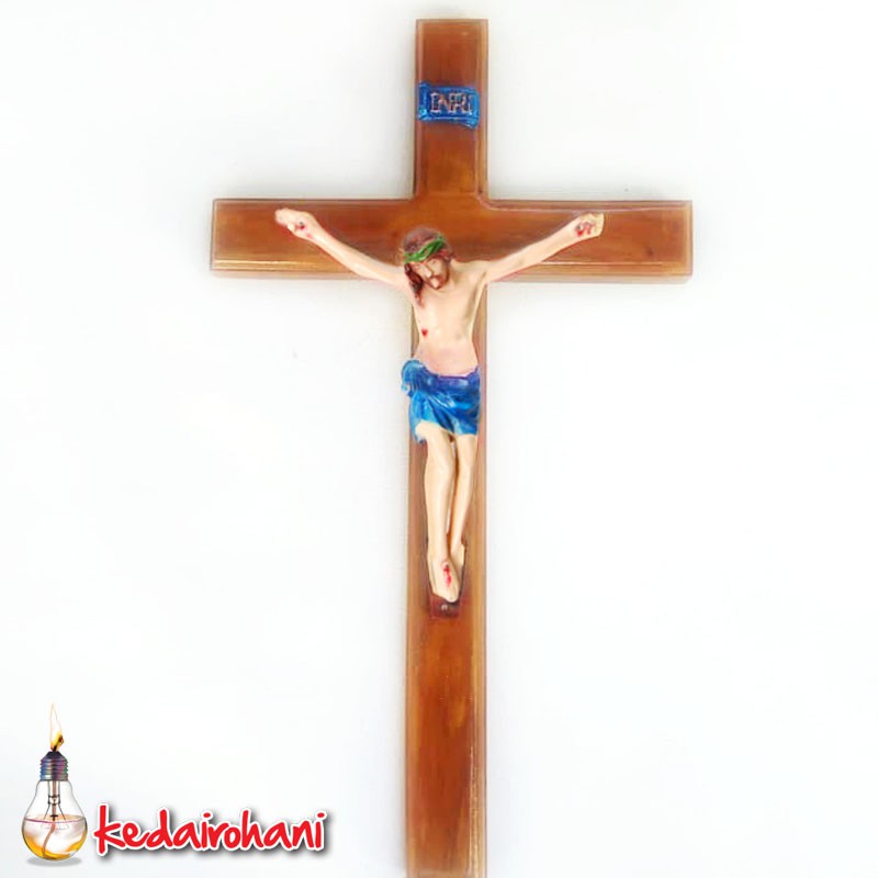 Jual Salib Dinding Kayu Jati Gantung Corpus Patung Yesus Inri