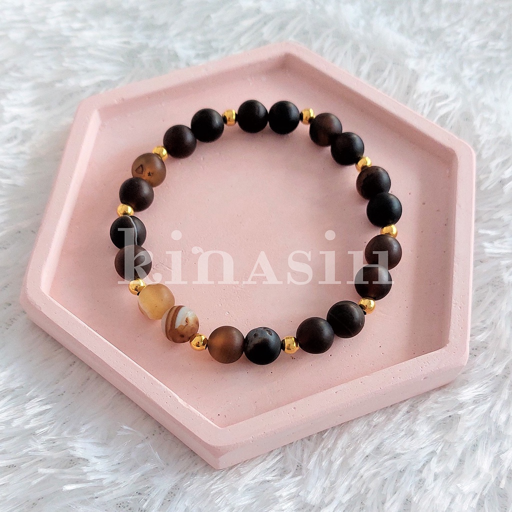 Jual Natural Stone Bracelet Gelang Manik Batu Alam Choco Latte