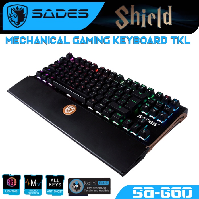 Jual Sades Shield Gaming Keyboard Mechanical TKL With Palm Rest RGB