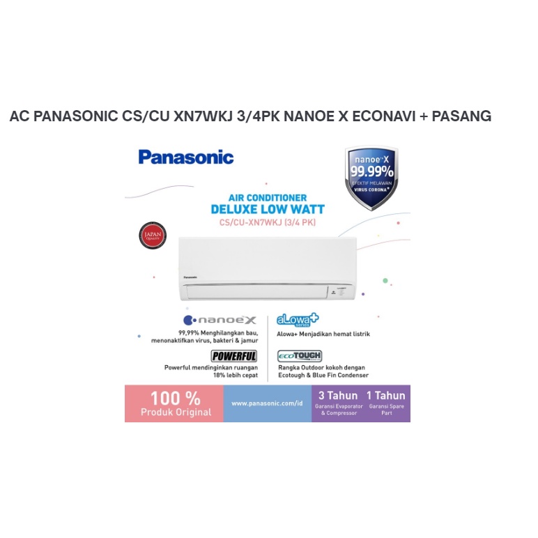 Jual AC PANASONIC CS CU XN7WKJ 3 4PK NANOE X ECONAVI PASANG Shopee