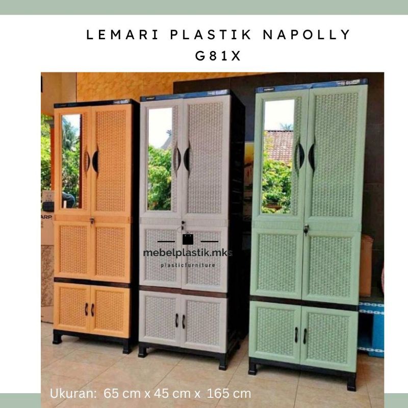 Jual Lemari Plastik Cermin Kaca Pakaian Gantung Lipatan 2 Pintu Napolly