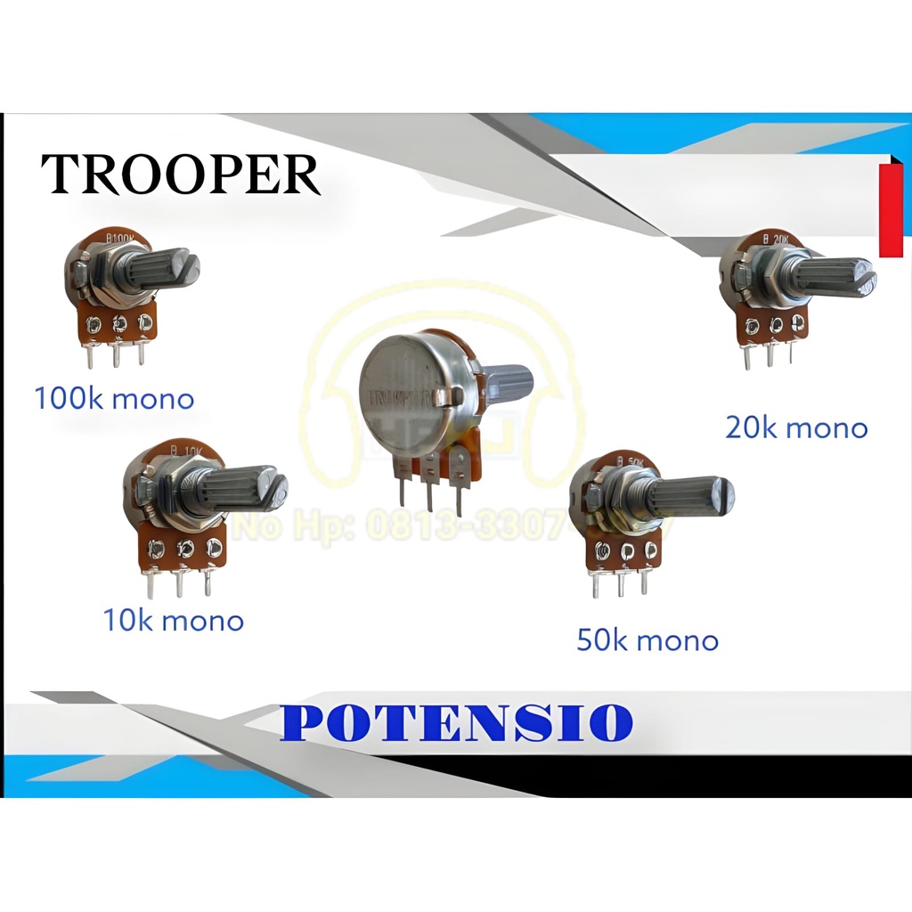 Jual POTENSIO MONO TROOPER 10K 20K 50K 100K Potensio Meter Mono Trooper