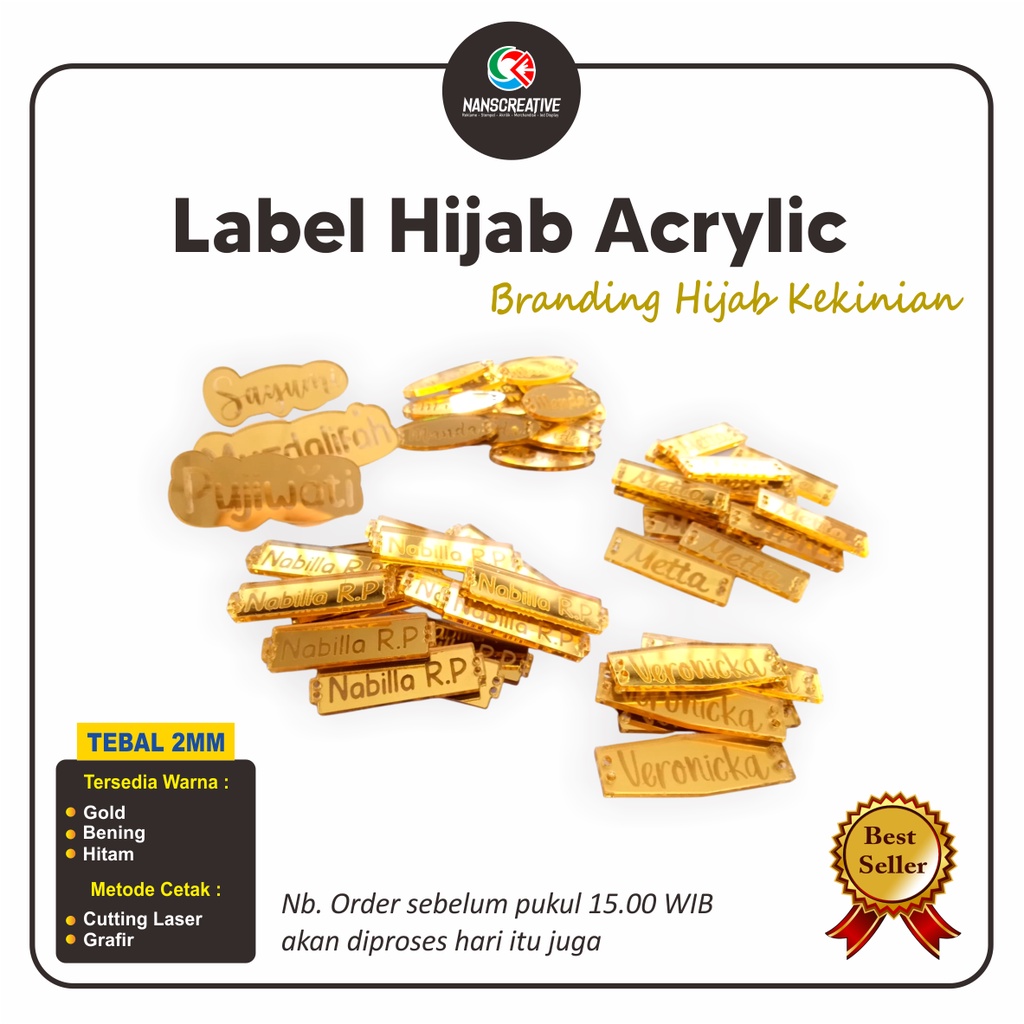 Jual Label Hijab Akrilik Label Hijab Acrylic Nama Akrilik Nama