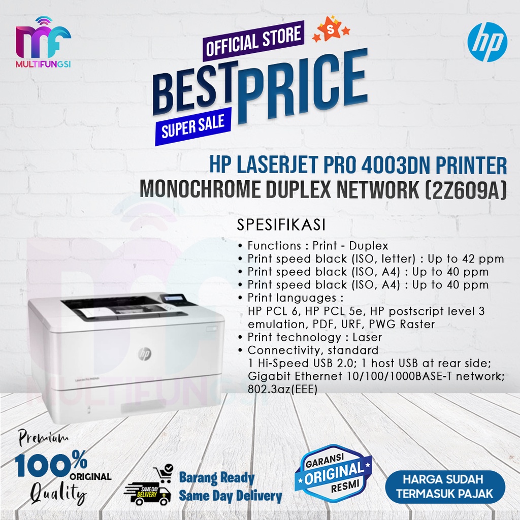 Jual HP LaserJet Pro 4003dn Printer Monochrome Duplex Network 2Z609A