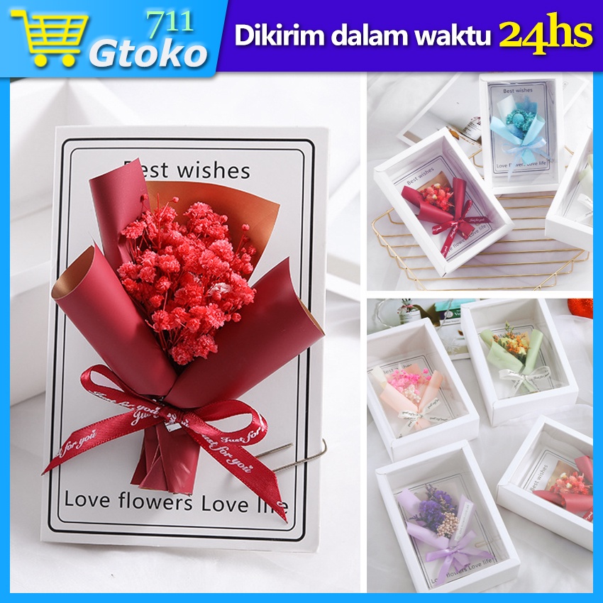 Jual Kartu Ucapan Bunga Kering Bouquet Dried Flower Card Mika Box