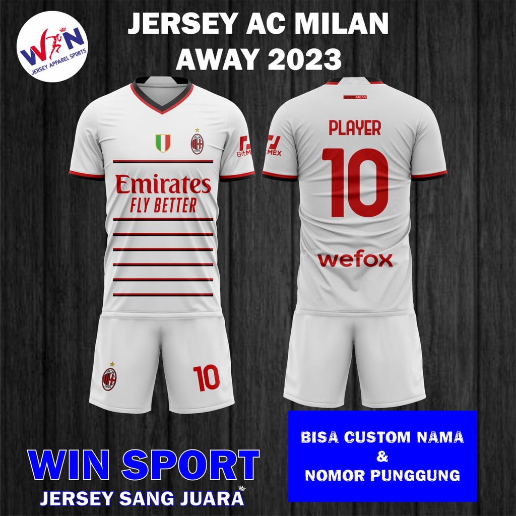 Jual Setelan Sepak Bola Jersey Ac Milan Away Putih Liga Champions Uefa