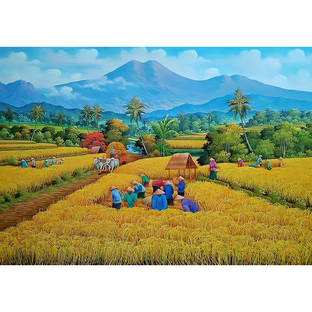 Jual LUKISAN POSTER CETAK PEMANDANGAN SAWAH GUNUNG XTRA BESAR UKURAN