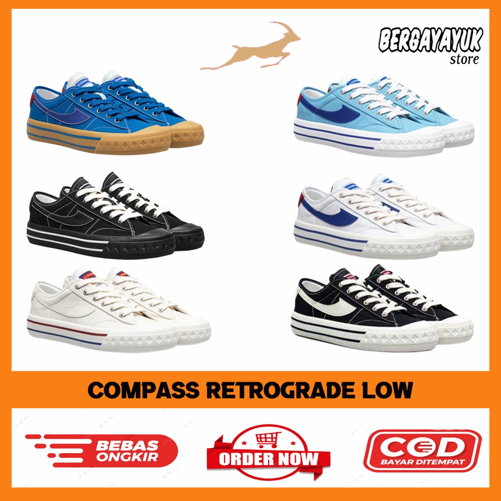 Jual Sepatu Compass Retrograde Low Black White Cream Blue Gum White