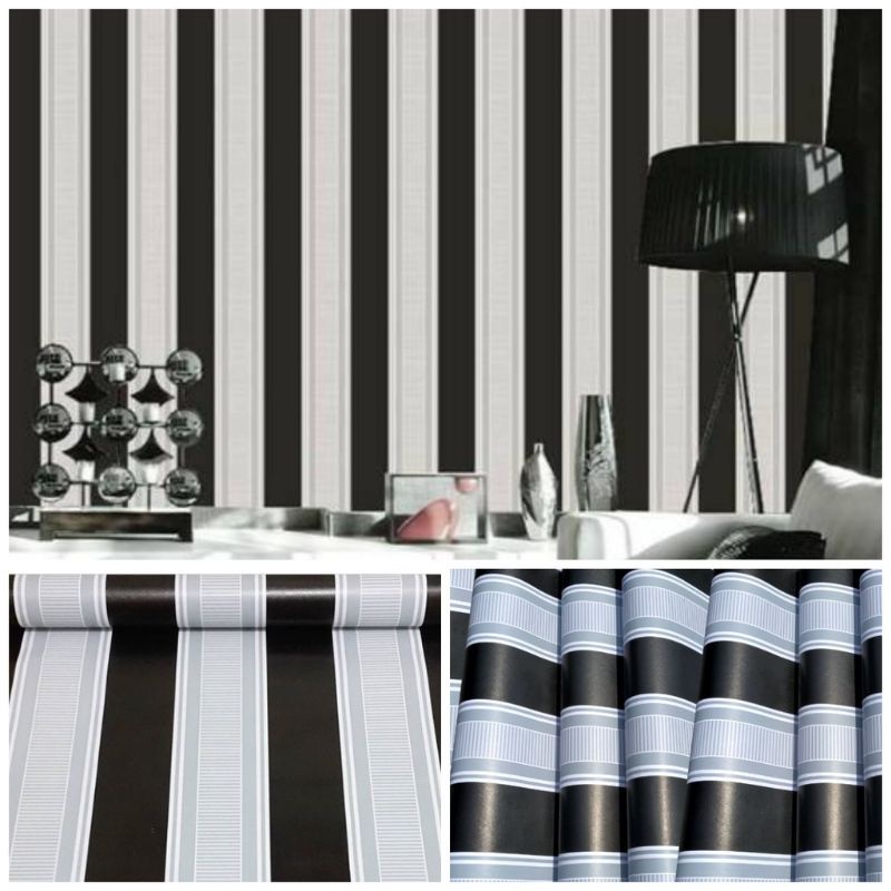 Jual Wallpaper Dinding Ruang Tamu Minimalis Motif Salur Hitam Putih