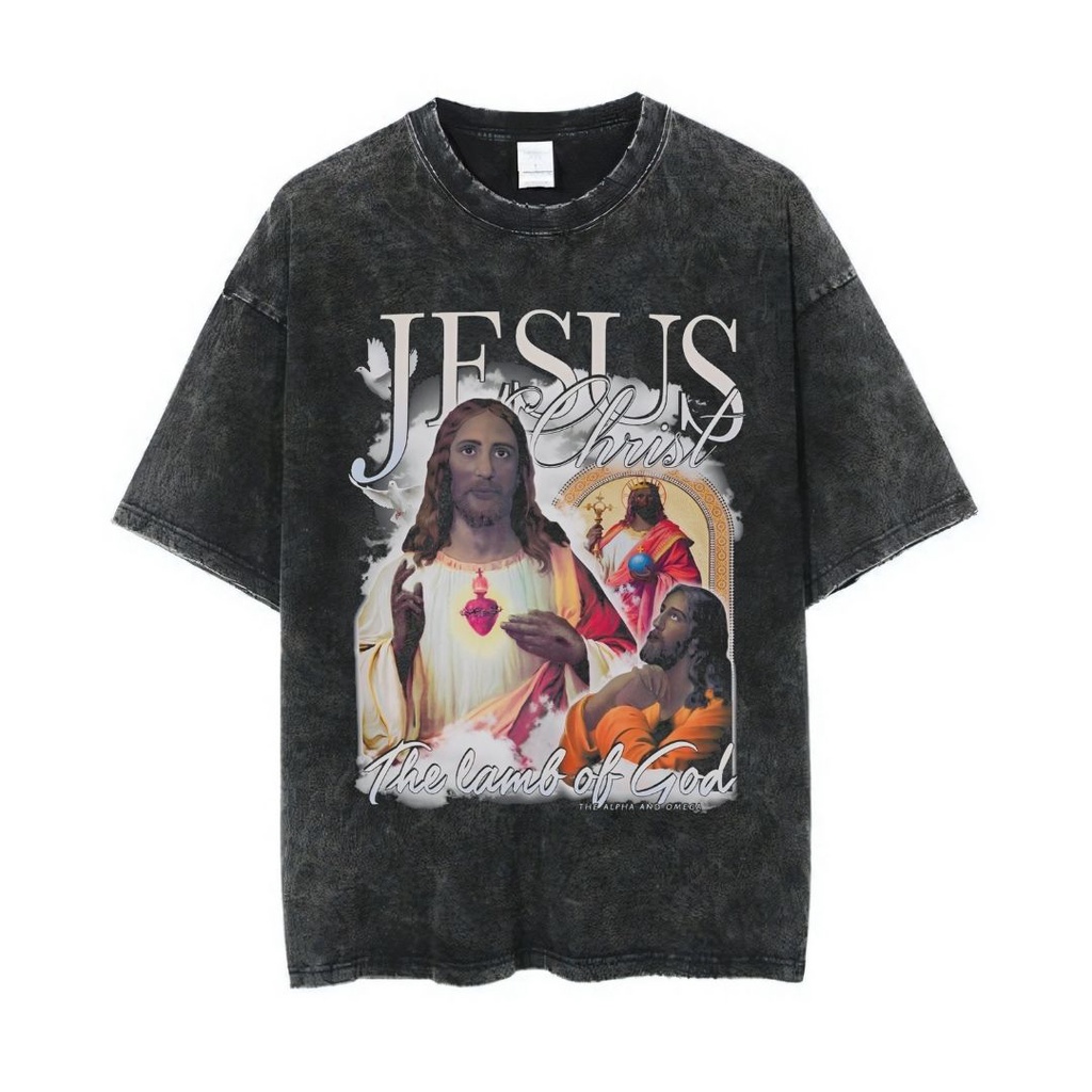 Jual Psycho Crucify Jesus Christ Oversized T Shirt Stone Wash