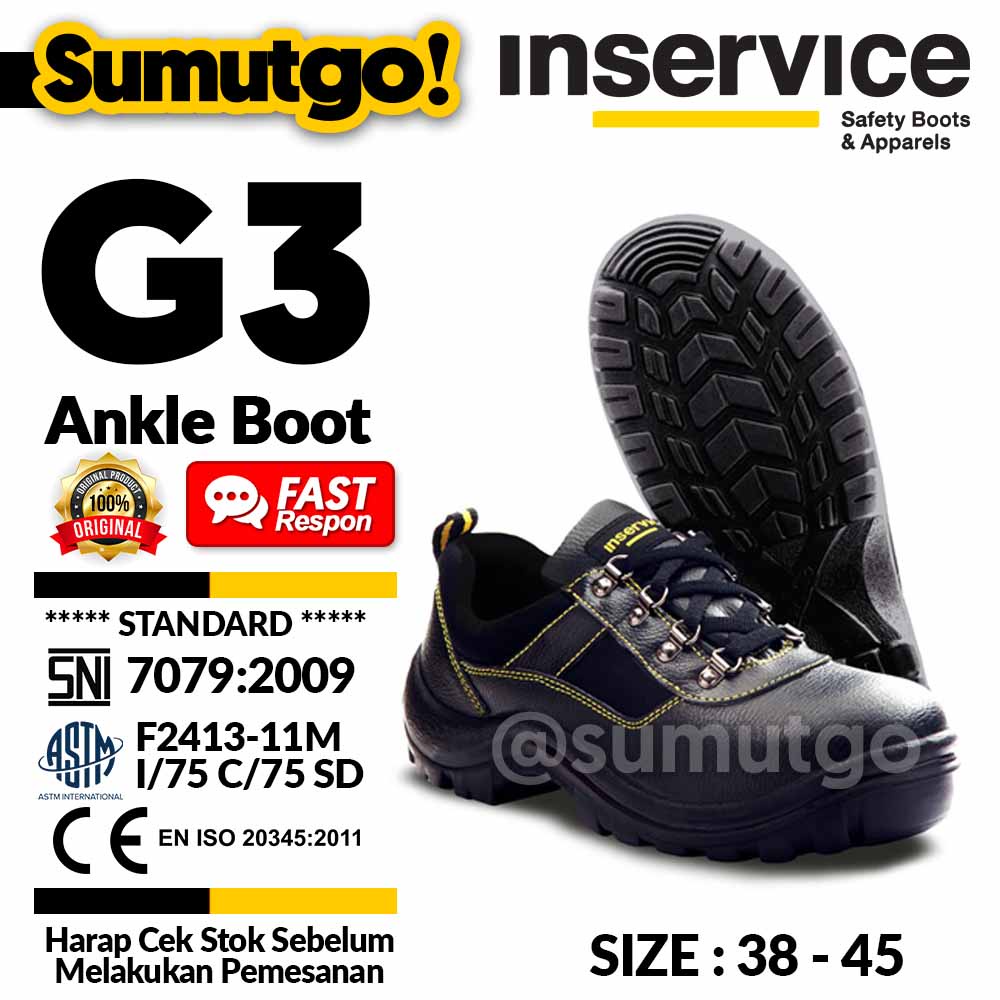 Jual Inservice G Sepatu Safety Proyek Pendek Bertali Kulit Tapak Pu