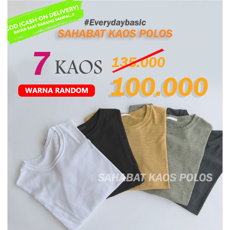 Jual PAKET 7 Pcs 100 Rb Baju Kaos Polos Pria Wanita GRATIS ONGKIR