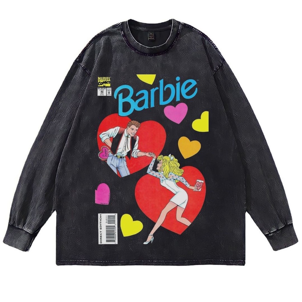 Jual Psycho Crucify Barbie Long Sleeve Oversized T Shirt Stone Wash