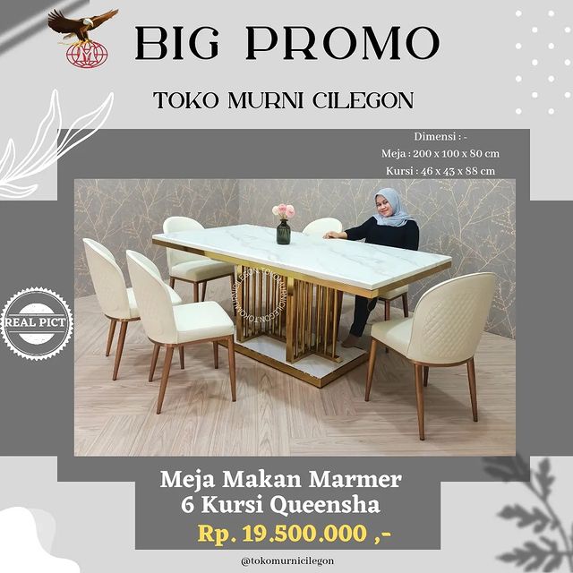 Jual Meja Makan Marmer 6 Kursi Queensha Free Ongkir Cilegon Serang