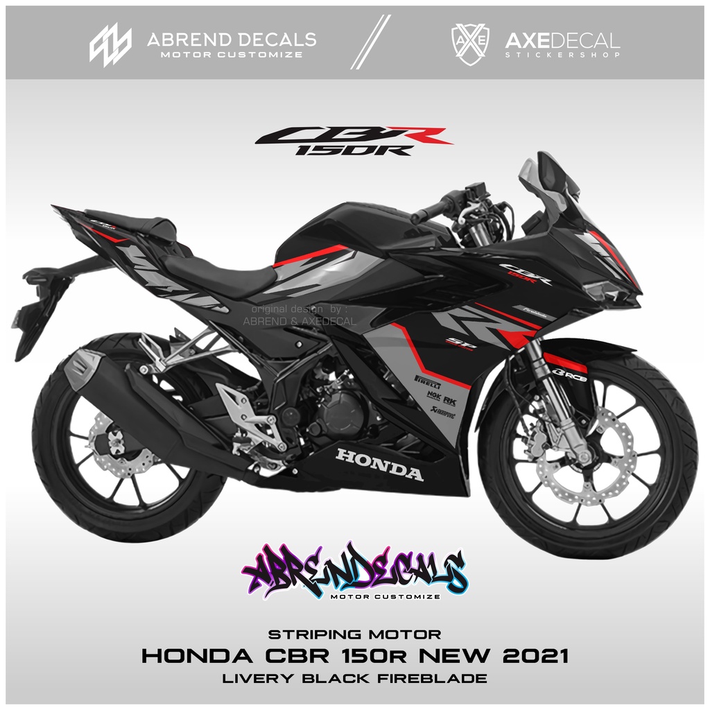 Jual STRIPING HONDA CBR 150R NEW 2021 FIREBLADE BLACK STIKER MOTOR