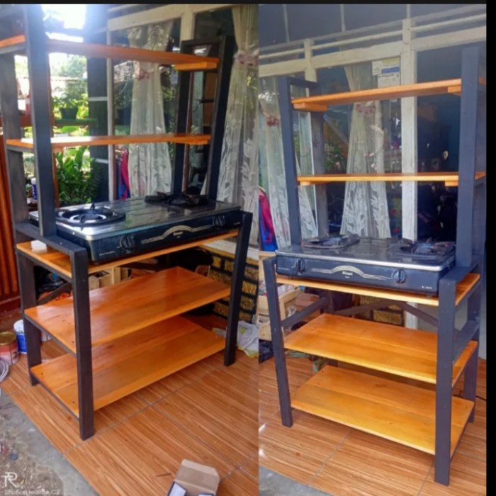 Jual Rak Dapur Rak Meja Kompor 2 Tungku Kayu Serbaguna Multifungsi 5