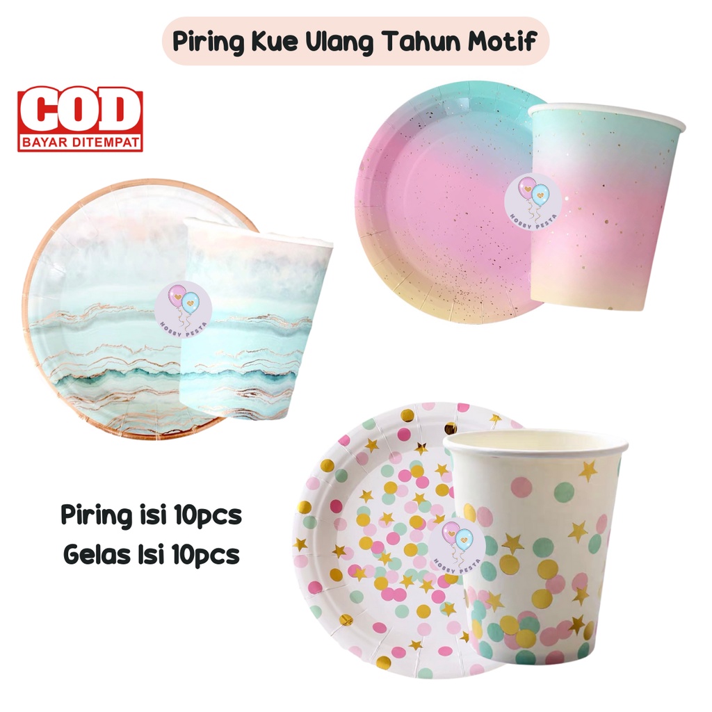 Jual PIRING KERTAS ULTAH MOTIF ISI 10 PCS PAPER CUP MOTIF GRADASI ISI